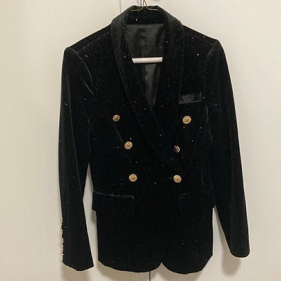Black Velvet Celestial Woman’s Blazer with Multicolor Sparkles & Stars. Sz 2. - Picture 2 of 10